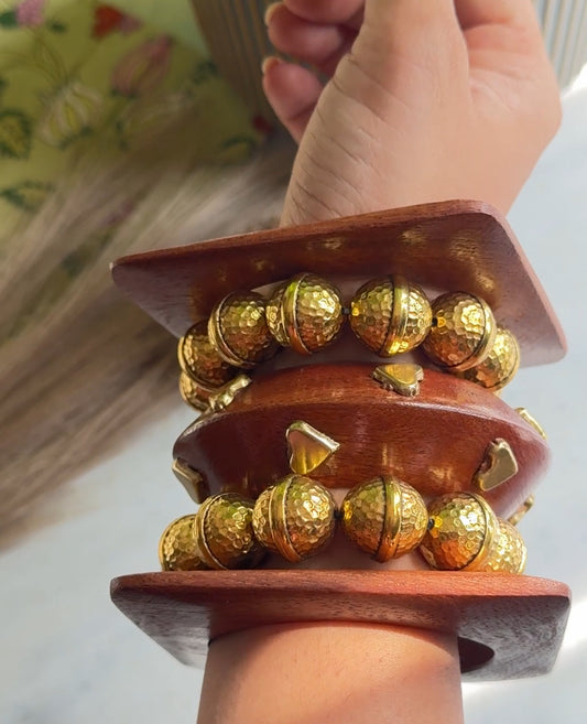 Kashvi Wooden Bangles Stack-set of 5