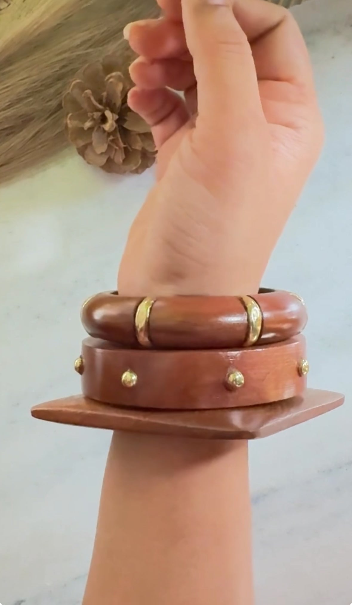 Raha Wooden Bangles Stack-set of 3