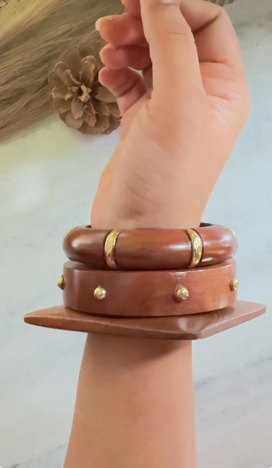 Raha Wooden Bangles Stack-set of 3