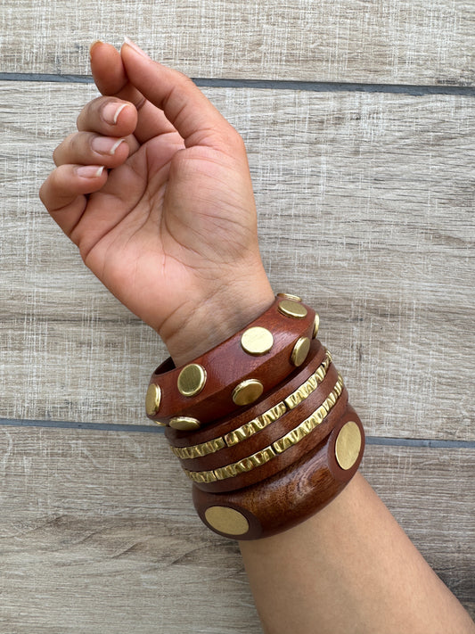 Adah Wooden Bangles Stack-set of 3