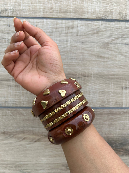 Kashi Wooden Bangles Stack-set of 3