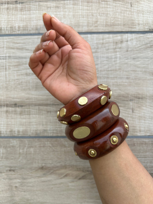 Aalia Wooden Bangles Stack-set of 3