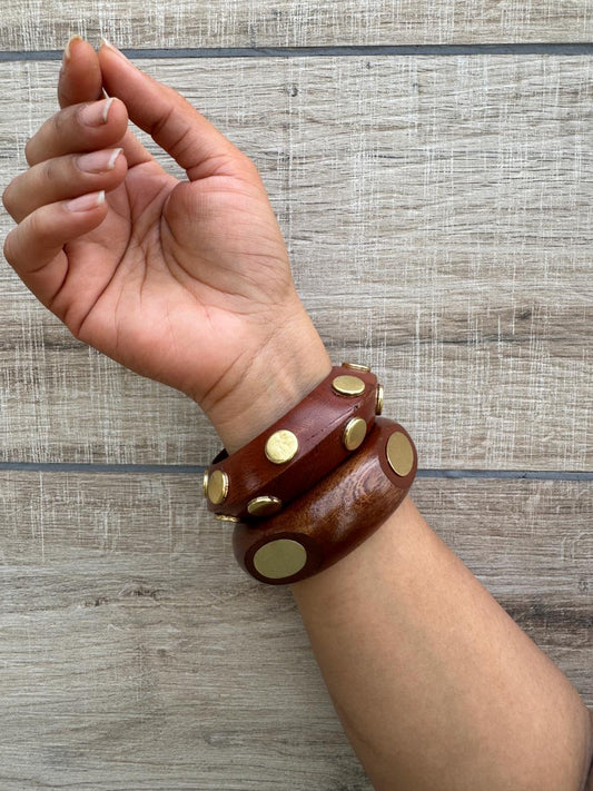 Sara Wooden Bangles Stack-set of 2