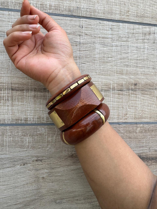Samaira Wooden Bangles Stack-set of 3