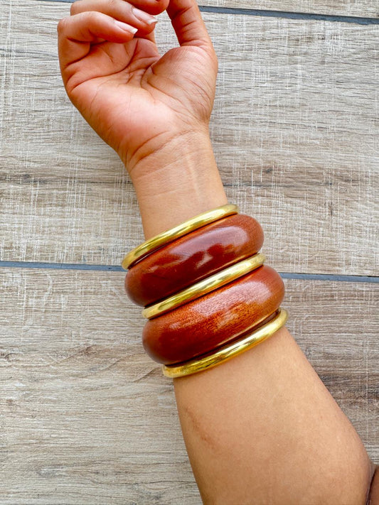 Kaira Wooden Bangles Stack-set of 5