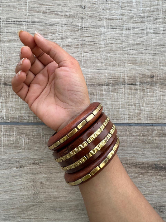 Shailee Wooden Bangles Stack-set of 3
