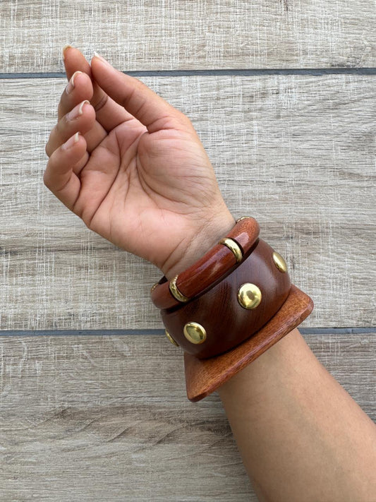 Anika Wooden Bangles Stack-set of 3